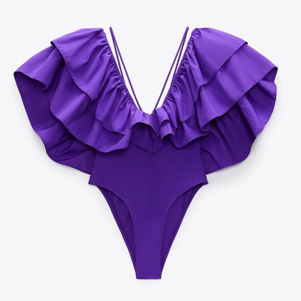 {Zara} Brand New Purple Ruffle One Piece Swimsuit